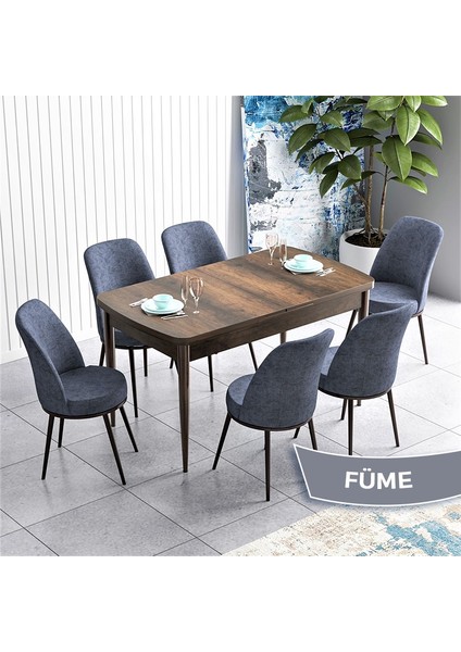 Concept Han Serisi 70X114 Açılabilir Mdf Barok Ahşap Desen Mutfak Masası Takımı 6 Sandalye