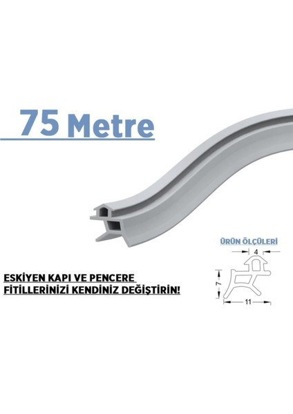 Pimapen Pvc Kapı Pencere Fitili Contası 75 Metre Gri 75 Metre Gri Kapı Pencere