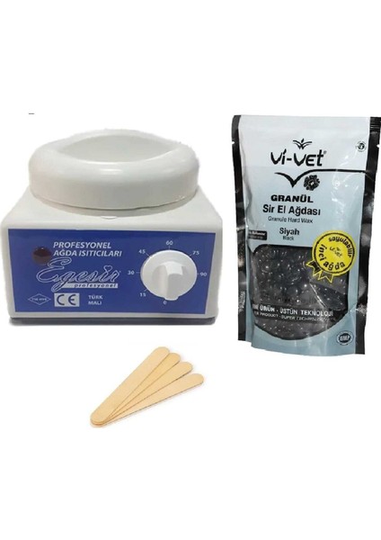 Sir Ağda Makinesi - Siyah Granüllü Boncuk Ağda ve Spatula Seti