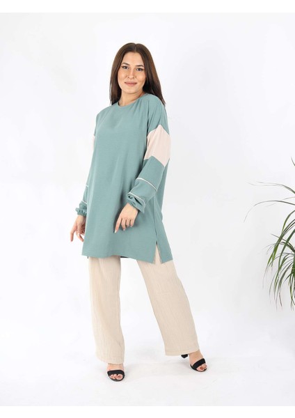 Garni Detaylı Aurobin Kumaş Tunik Yeşil modelleri