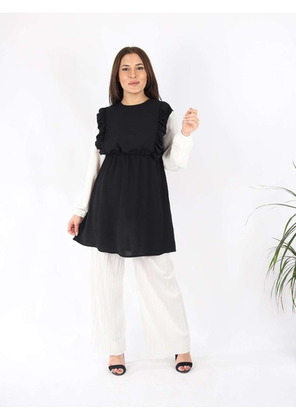 Kolları Lastik Detaylı Aurobin Kumaş Tunik Siyah fiyatları
