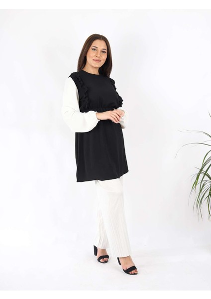 Kolları Lastik Detaylı Aurobin Kumaş Tunik Siyah modelleri