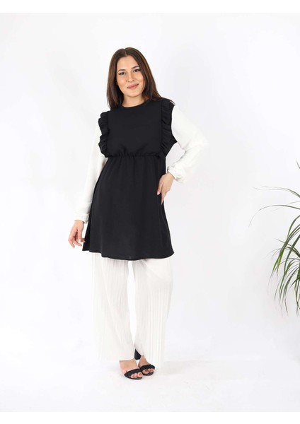 Kolları Lastik Detaylı Aurobin Kumaş Tunik Siyah fırsatları