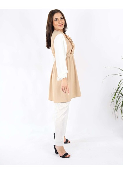 Kolları Lastik Detaylı Aurobin Kumaş Tunik Camel fiyatları