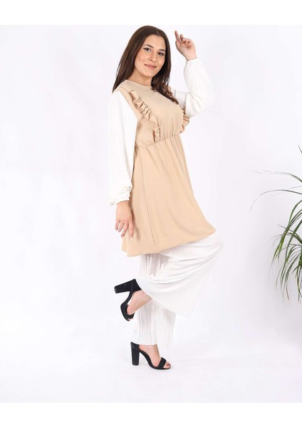 Kolları Lastik Detaylı Aurobin Kumaş Tunik Camel modelleri
