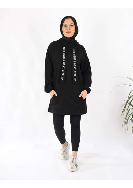 Kapşonlu Tunik Siyah