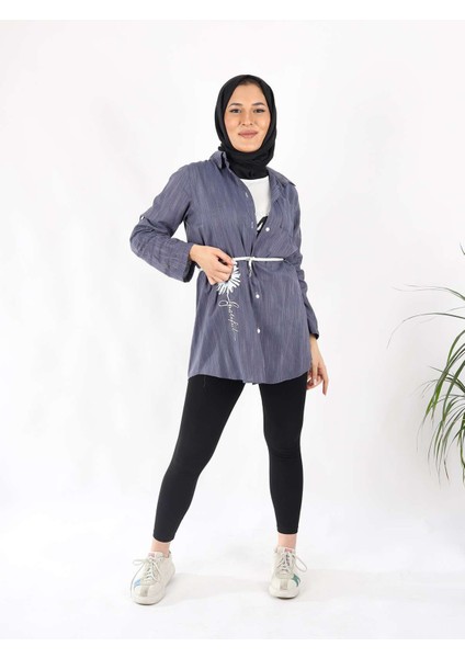 Kemer Detaylı Gömlek Bluz Ikili Takım Indigo fiyatları