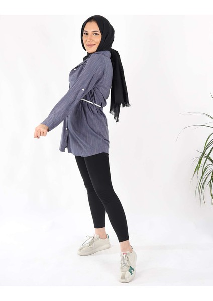 Kemer Detaylı Gömlek Bluz Ikili Takım Indigo modelleri