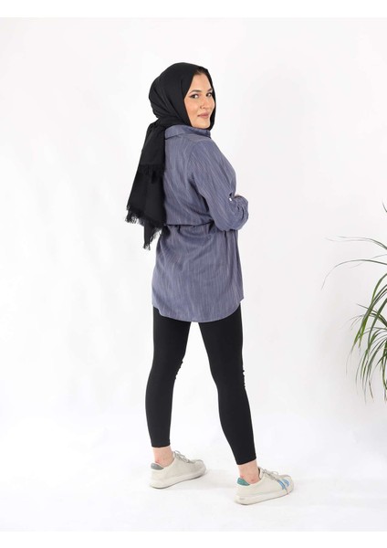 Kemer Detaylı Gömlek Bluz Ikili Takım Indigo indirimleri