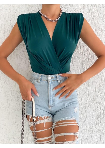 Kadın Vatka Detaylı Kruvaze Yaka Bodysuit fiyatları