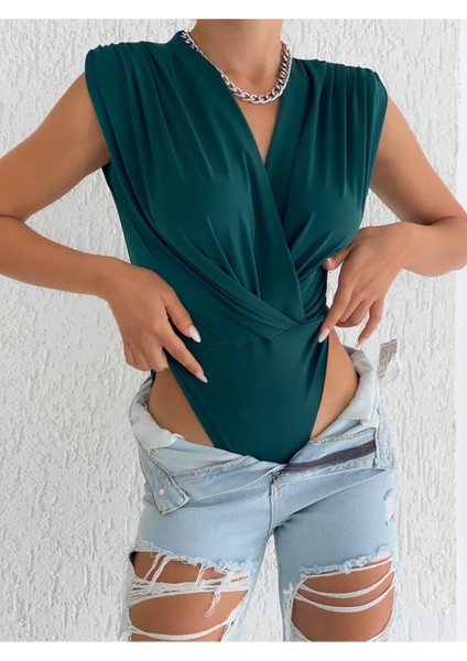 Kadın Vatka Detaylı Kruvaze Yaka Bodysuit indirimleri