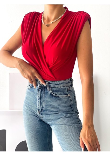 Kadın Vatka Detaylı Kruvaze Yaka Bodysuit fiyatları