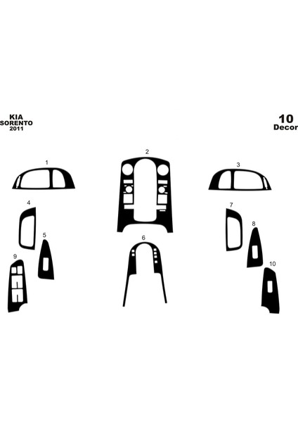 Meriç® Kia Sorento Ön Torpido Kaplama Maun 10 Parça 2011-2016
