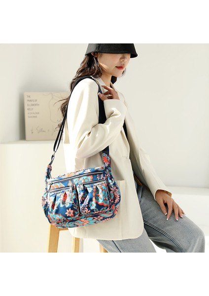 Pastoral Tarzı Kumaş Messenger Bayanlar Gündelik Omuz Çantası Naylon Su Geçirmez El Çantası (Yurt Dışından)