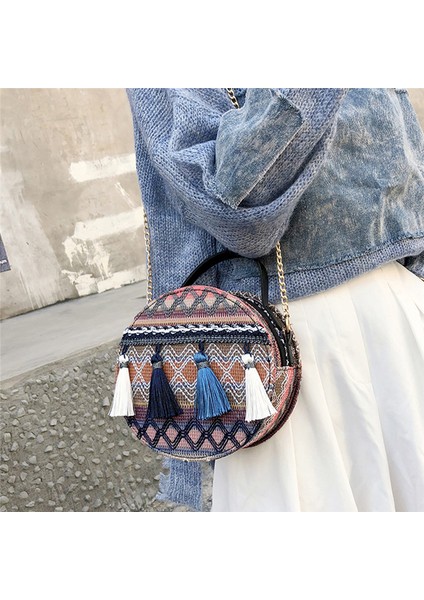 Yaz Bayan Püskül Dokuma Çanta Plaj Omuz Çantası Gündelik Saman Çanta Kadın (Yurt Dışından)