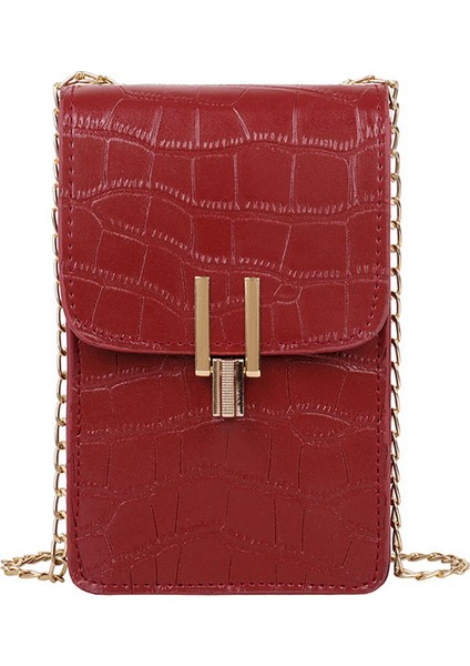 Kadın Timsah Deseni Doku Omuz Çantası Cep Telefon Çantası Pu Buckle Messenger Çantası (Yurt Dışından)