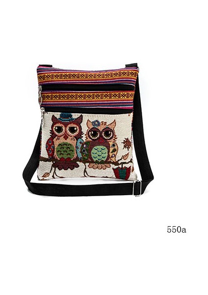 Çift Fermuarlı Bayanlar Mini Flip Omuz Çantası Çizgi Film Baykuş Basılı Tuval Çanta (Yurt Dışından)