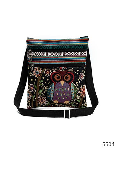 Çift Fermuarlı Bayanlar Mini Flip Omuz Çantası Çizgi Film Baykuş Basılı Tuval Çanta (Yurt Dışından)