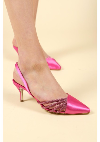 Taş Biyeli Karnı Yarık Stiletto Fuşya fırsatları