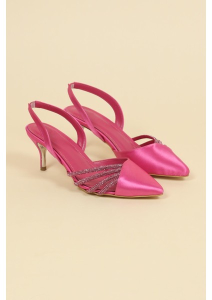Taş Biyeli Karnı Yarık Stiletto Fuşya indirimleri