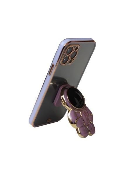 Apple iphone Xr Uyumlu Kılıf Astronot Gizli Standlı Silikon Lazer Arkası Şeffaf Tpu