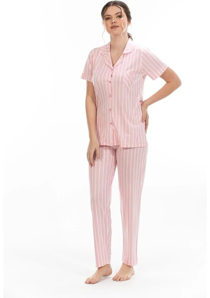 Bambu Kısa Kol Önden Düğmeli Kadın Pijama Takım 73101