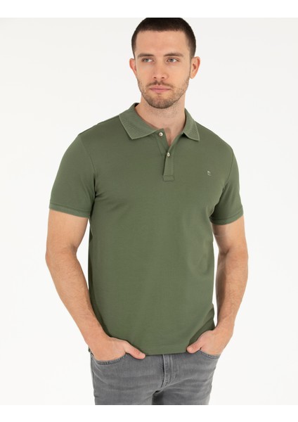 Pierre Cardin Erkek Haki Slim Fit Polo Yaka Merserize Tişört 50262665-VR027