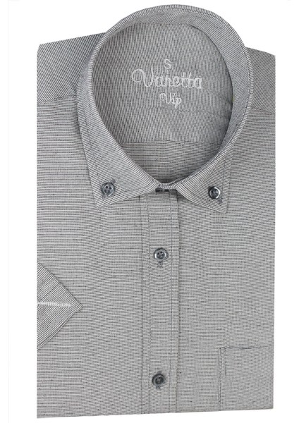 Erkek Koyu Gri Keten Efektli Cepli Kısa Kollu Pamuklu Gömlek