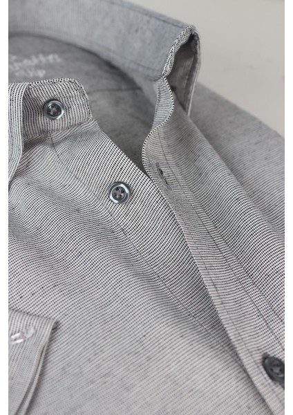 Erkek Koyu Gri Keten Efektli Cepli Kısa Kollu Pamuklu Gömlek fiyatları