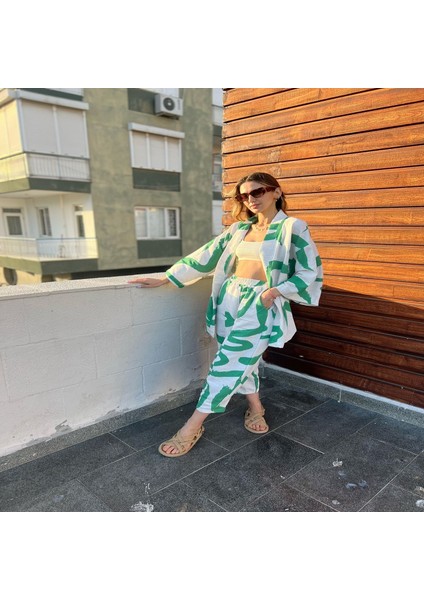 Ham Keten Kimono Pantolon Takım