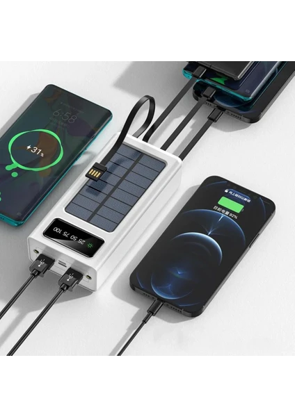 Solar (Güneş Enerjili) Powerbank 30.000 Mah 2 USB Çıkış ve Şarj Bilgi Ekranlı