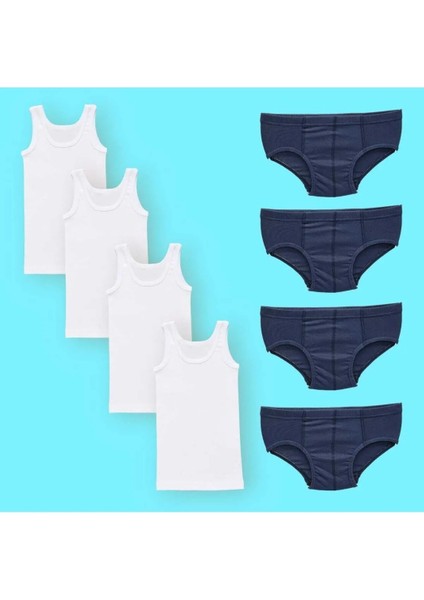 Erkek Çocuk Ikili Set Pamuklu Penye 4 Atlet 4 Külot