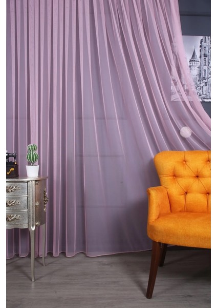 Taç Pembe Düz Renk, Ekstraforlu Pilesiz Tül Perde Tek Kanat - 100 x 260 cm