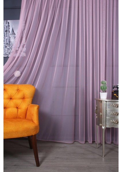 Taç Pembe Düz Renk, 1/2 Seyrek Pile Tül Perde Tek Kanat - 100 x 250 cm modelleri