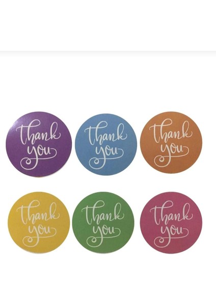 Genç Girişimci Kuşe Sticker- Thank You Karışık Renkli- (4X4CM) 70 Adet