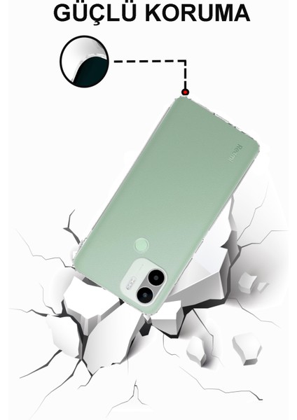 Caseworld Xiaomi Redmi A1 Plus 4g ile Uyumlu Kapak Kamera Korumalı Tıpalı Şeffaf Silikon Kılıf