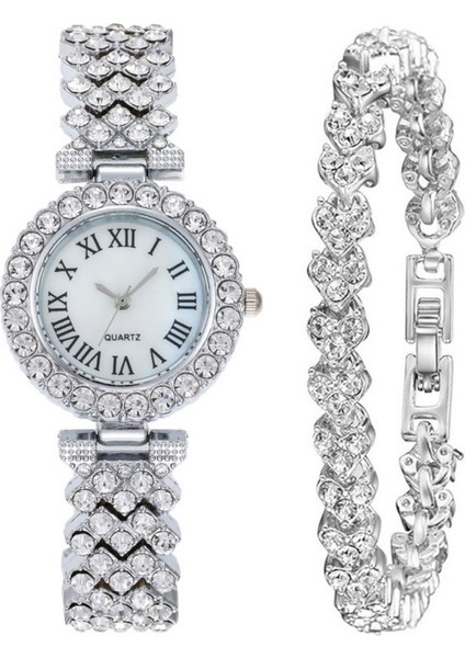 Izle + Bilezik Kadınlar Lüks Elmas Saatler Bilezik Bayanlar Kuvars Izle Bayan Kol Saati (Yurt Dışından)