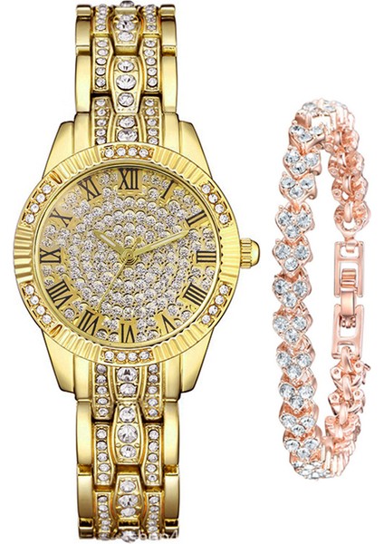 Fashionmalls Kadın Saat+Bilezik Seti - Gold (Yurt Dışından)
