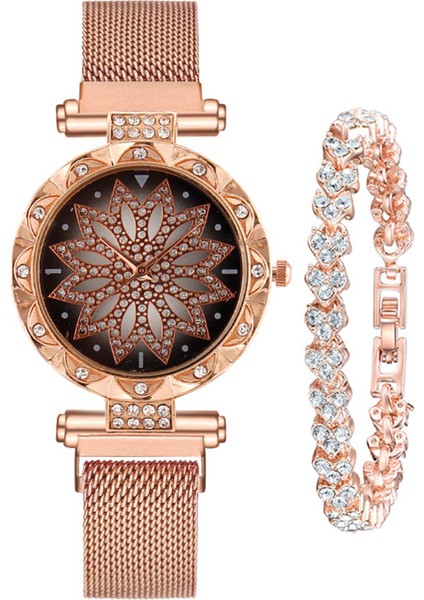 Fashionmalls Kadın Saat+Bilezik Seti - Rose Gold (Yurt Dışından)