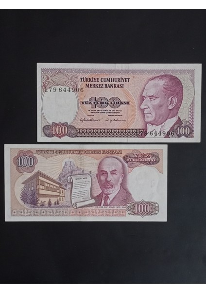 E Serisi 7.emisyon 100 Türk Lirası Eski Kağıt Para. Koleksiyon Para. Antika Para.