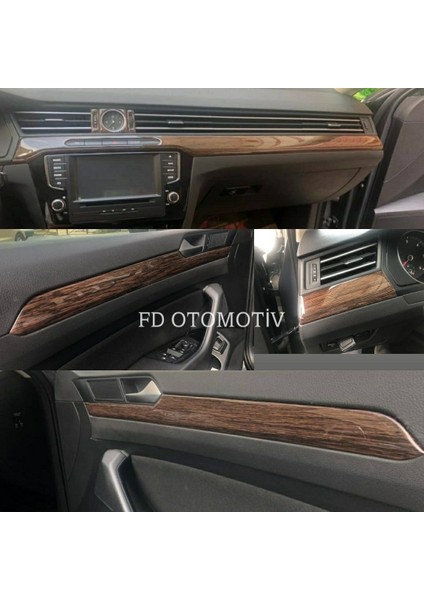 FD Otomotiv Volkswagen Passat B8 Koyu Meşe + Parlak Siyah Full Özel Set Torpido Konsol Maun Kaplama