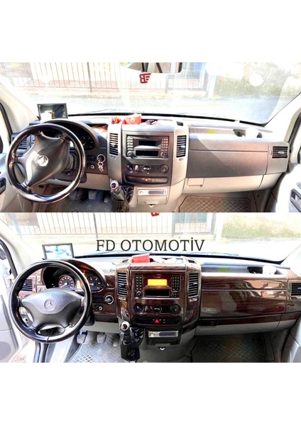 FD Otomotiv Mercedes Sprinter Vw Crafter 2006 > Full Set Koyu Meşe Torpido Konsol Kaplama