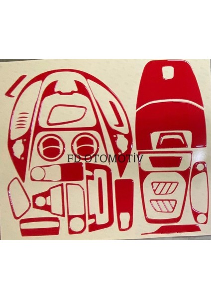 FD Otomotiv Ford Courier Tourneo Parlak Kırmızı Renk Full Set Torpido Konsol Kaplama