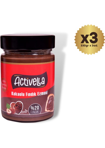 Kakaolu Fındık Ezmesi 330 gr %20 Fındıklı x 3 Adet