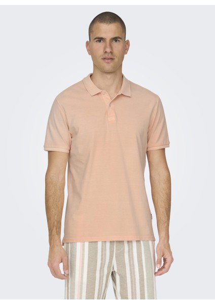 Düz Pembe Erkek Polo T-Shirt 22021769_ONSTRAVIS Slım Washed Ss P