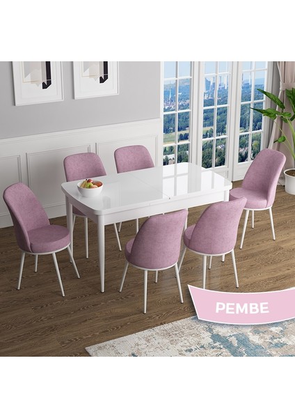 Concept Han Serisi 70X114 Açılabilir Mdf Beyaz Ahşap Desen Mutfak Masası Takımı 6 Sandalye fiyatları