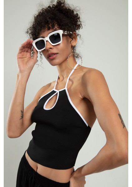 Kadın Boyundan Askılı Spor Triko Crop Top Badi fırsatları