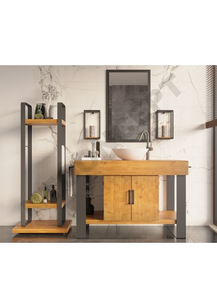 Arwen Ayna Çerçeveli Masif Ahşap Lavabo Dolabı HILTON(110CM)