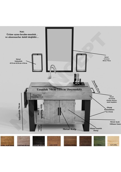 Arwen Ayna Çerçeveli Masif Ahşap Lavabo Dolabı HILTON(110CM) fırsatları
