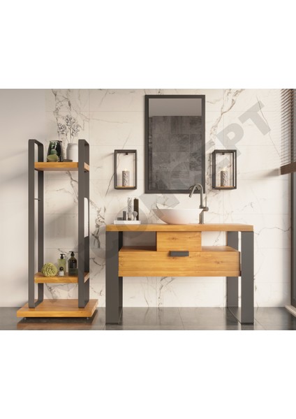 Mina Ayna Çerçeveli Masif Ahşap Lavabo Dolabı HILTON(90CM)